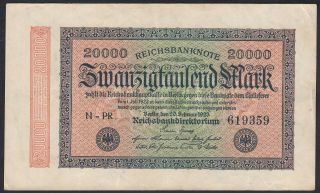 1923 20000 Mark Germany Vintage Paper Money Banknote Currency Note Antique Xf