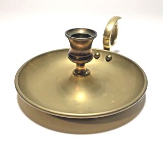 Vintage Brass Chamberstick Candle Holder Finger Loop Patina Decorator Party Home