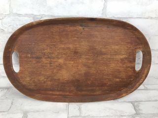 Vintage Mid Century Modern Teak ? Wood Oval Serving Tray With Handles 22x12 3/4