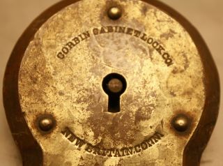 Vintage Antique Corbin Cabinet Lock Co Brass Hinged Lock - Latch - Britain Conn