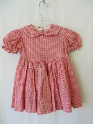 Vintage Handcrafted Doll Dress For 1960s Life Size Doll Red White Check 3330