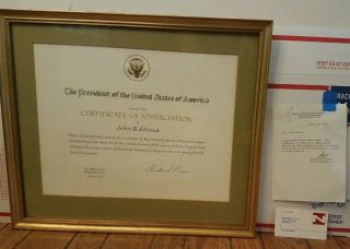 Rare President Richard Nixon Autographed Signed Certificate Of Appreciation