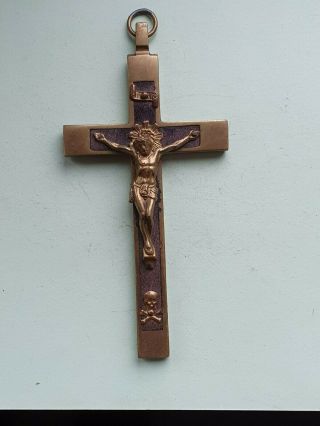 Antique Large French Priest Skull And Bones Crucifix From A Monastery