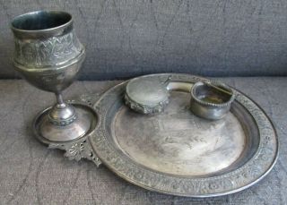 Antique Victorian 1878 Silver - Plate Tray & Goblet Engraved " To My Wife "