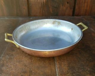 Copper Skillet Pan Small Vintage Antique 7 3/4 " Great Patina Brass Handles