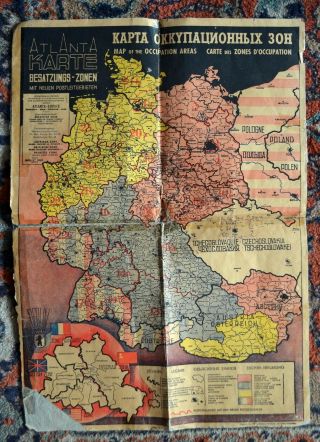1945 Map Of The Occupation Areas Post Ww2 Wwii Germany Berlin Rare