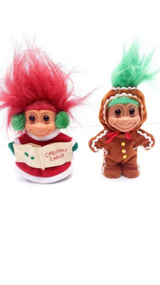 Caroler And Ginger Bread Vintage Russ Troll Doll 5 " Tall Christmas 90s 2 Trolls