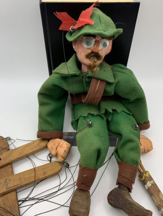 Antique Vintage Folk Art Wooden Marionette Puppet Robin Hood Hand Carved