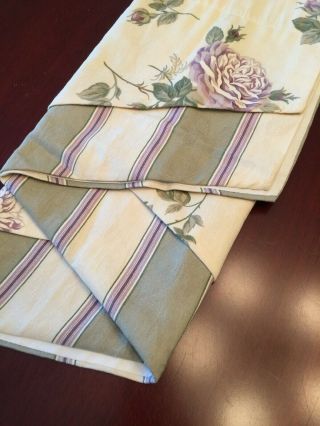 Waverly Valance Lavender Cabbage Roses Double Layer Ascot Tassel Vntg 50”wx23”l