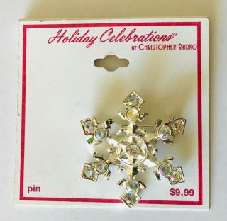Christopher Radko Holiday Celebrations Christmas Snowflake Pin Badge Rare (a6)