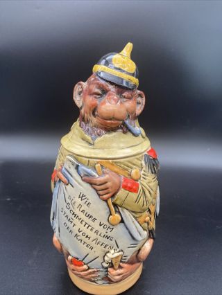 Antique Rare " Monkey Soldier " 0.  5l German Character Beer Stein