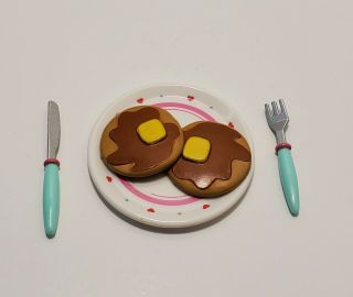 Barbie Tyco Kitchen Littles Pancakes Dish Fork Knife Breakfast Food Accessories