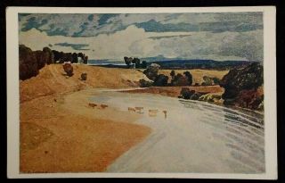 River and Cattle UK Antique Postcard Early 1900s Rare John Sell Cotman 2