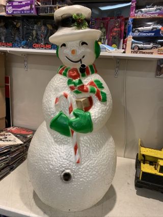 Rare Vintage Union Products 40 " Dimpled Glossy Snowman Blow Mold W Holly & Pipe