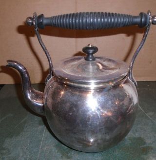 Antique Copper With Nickel Plate,  Tea Kettle Turned Wood Handle