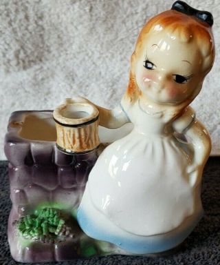 Vintage Collectible Mid Century Glazed Ceramic Girl By Well Planter,  Rare