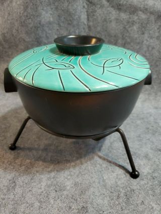 So Rare Mid Century Roselane Pottery Fish Casserole W/lid And Stand