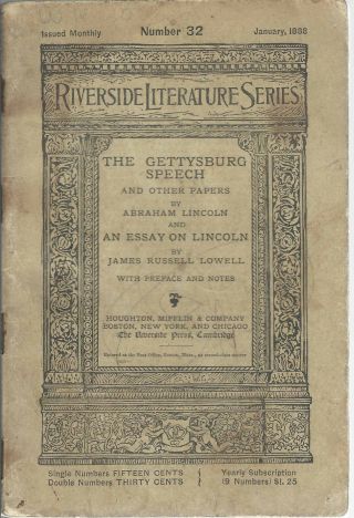 1888 " Riverside Literature Series " Antique Booklet Abraham Lincoln Speeches