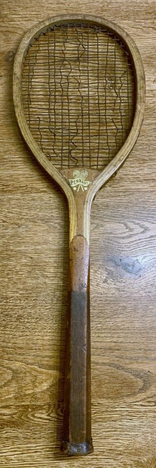 Vintage Antique Pennant Wooden Tennis Racket