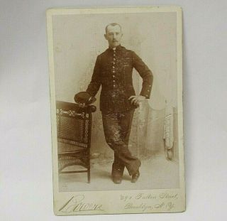 Old Antique Indian Wars Cabinet Card Photo Military Soldier Brooklyn Hat Uniform