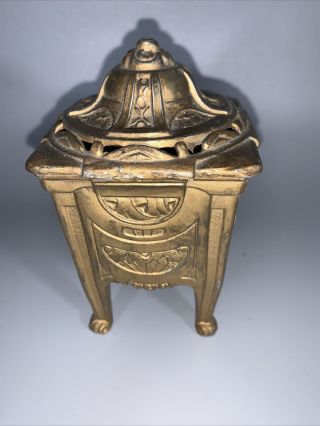 Antique Art Nouveau Trinket Box Jewelry Victorian Gold Dresser Box