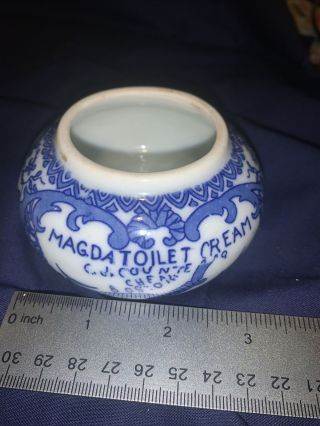 Magda Toilet Cream,  Porcelain Pot Jar No Lid - Blue Transferware,  Circa 1890 