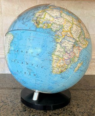 Vintage 1978 National Geographic World Globe 13” Tall With Geometer And Base