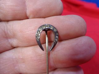 Antique Sterling Silver & Rhinestone Ladies Stick Pin Horseshoe