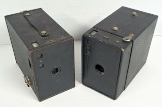 2 Antique Eastman Kodak No.  2a Brownie Black Box Cameras (use 116 Film)