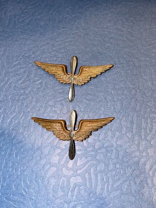 Rare Ww1 Us Army Air Service Officer Collar Insignia Pin Back Pair - Wwi Pilot