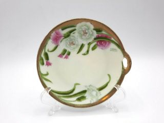 Antique R.  T.  Bavaria Hand Painted Nappy Dish Floral White Pink Carnations Gold