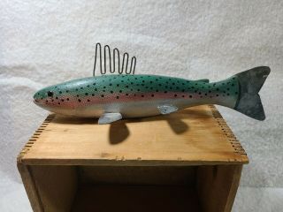 Hand Carved Wooden Fish Decoy,  12 " Rainbow Trout/flying Eagle Totem Fish