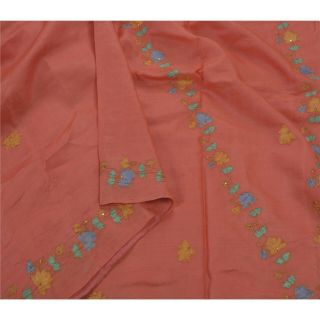 Tcw Vintage Sarees Pure Silk Hand Beaded Pink Craft Fabric Painted Sari