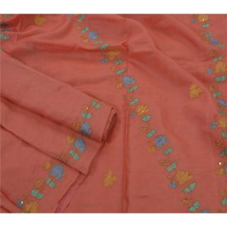 Tcw Vintage Sarees Pure Silk Hand Beaded Pink Craft Fabric Painted Sari 2