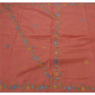 Tcw Vintage Sarees Pure Silk Hand Beaded Pink Craft Fabric Painted Sari 3