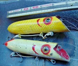 2 Old 6 " Wood Plug Fishing Lure Martins Vintage Salt Water Saltwater Salmon Tlc