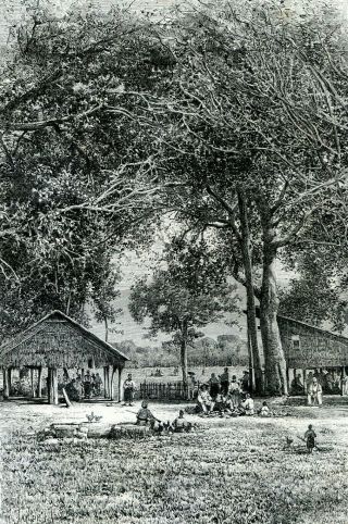 Phillippines,  Market Square In Siassi.  Antique Engraving 1886