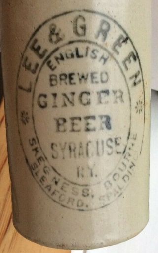 Antique Lee & Green English Brewed Ginger Beer Stoneware Crock Syracuse N.  Y.