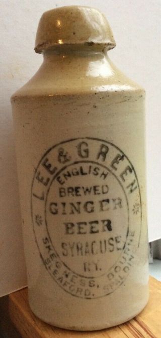 Antique Lee & Green English Brewed Ginger Beer Stoneware Crock Syracuse N.  Y. 2