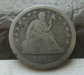 1843 - O Seated Liberty Quarter 25c - - - - - Rare Key Date - - - - - Fine - - - - - Low Mintage