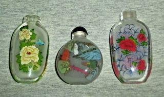 Three Vintage Glass Bottles Vials Containers For Perfume Fragrance Essential Oil