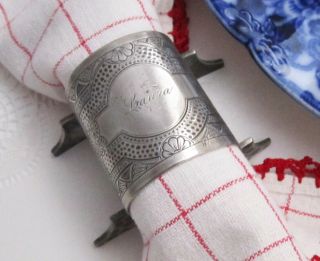 Antique Aesthetic Movement Silverplate Napkin Ring With Hammered Feet Engr Laura