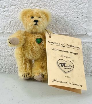 Martin Germany Miniature Hugo Handmade 4 " Mohair Jointed Teddy Bear W/
