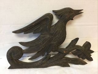 Antique Large Size Black Forest Hand Carved Wooden Bird Clock Topper