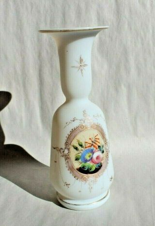 Antique Vintage Hand Painted Bristol Glass Vase With Flowers 7 7/8 "