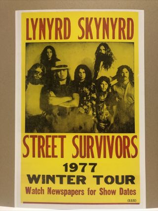 Lynyrd Skynyrd Street Survivors 1977 Winter Tour Retro Promo Poster 24”x 16”