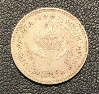 Xf,  1961 South Africa 2 1/2 Cents Silver Coin,  And Rare