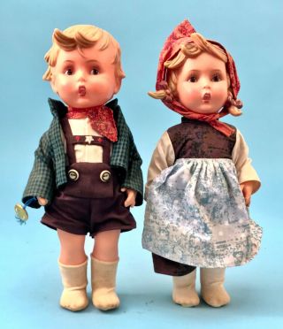 Pair Vintage Goebel Hummel German 12 Inch Dolls Rubber Hansel & Gretel