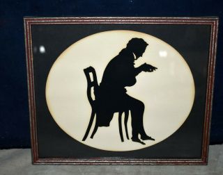 Rare Antique Paper Cut Silhouette - Seated Man Playing Piano - Beethovan - Framed