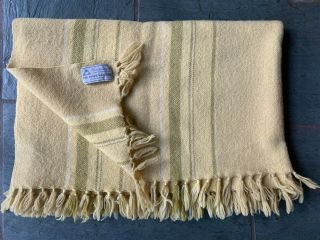 Vintage Throw Blanket Three Weavers Houston Tx 100 Virgin Wool Yellow Green